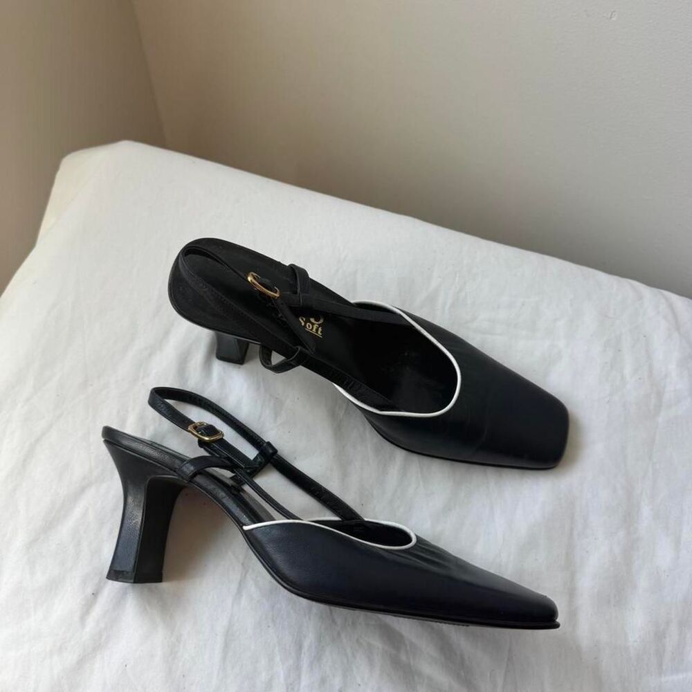 Reclaimed Vintage Y2K Black & White Pointed-Toe Slingback Heels – Size 6.5